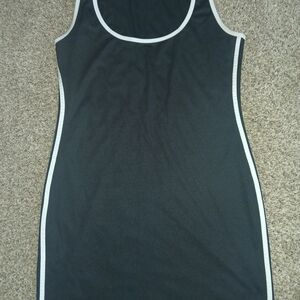Black Sleeveless Dress with White Trim
